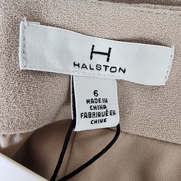 H Halston High Rise Wide Leg Dress Pant Tan Velvet Piping Bandless Waist Size 6 - Picture 3 of 16